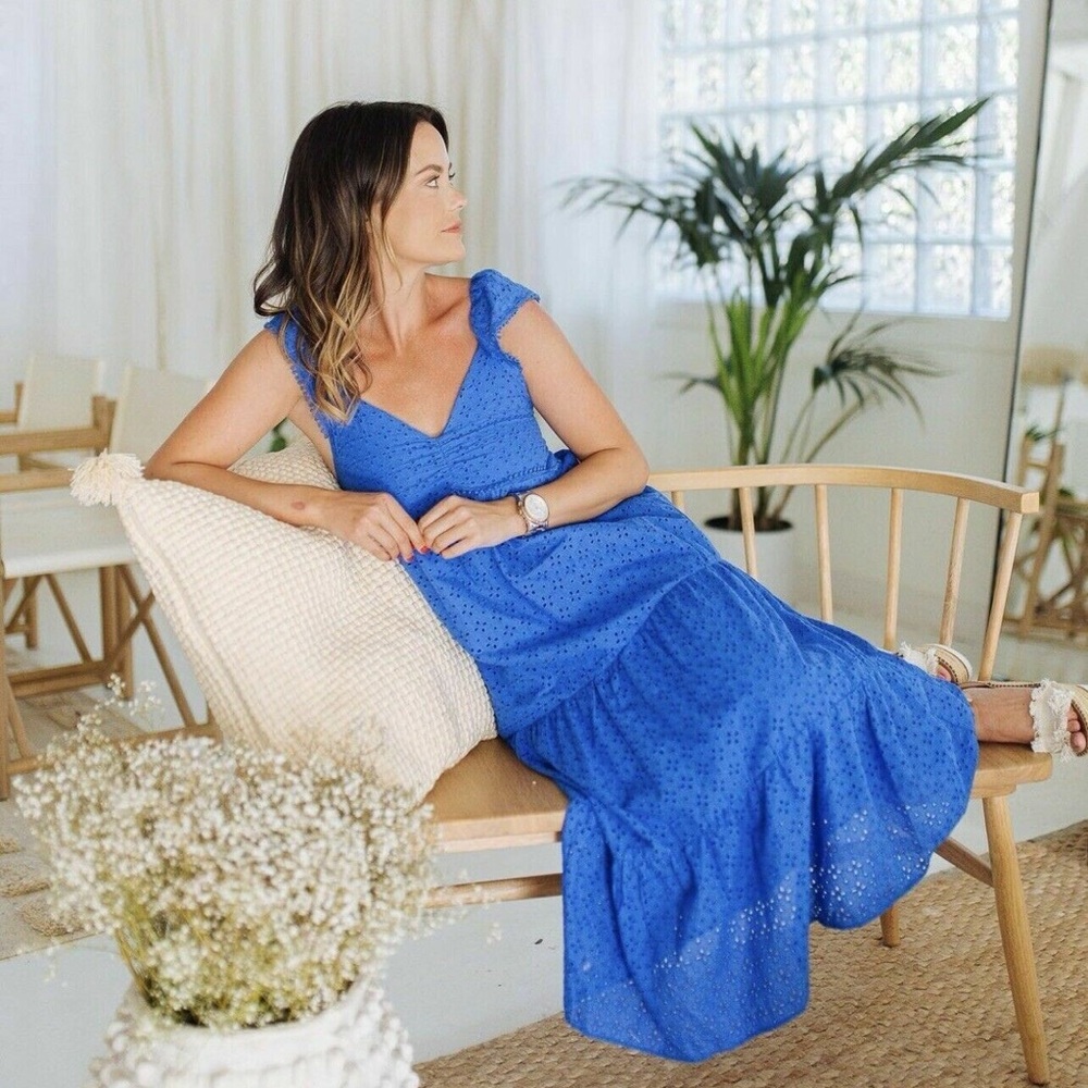 Zara Blue Eyelet Midi Dress S